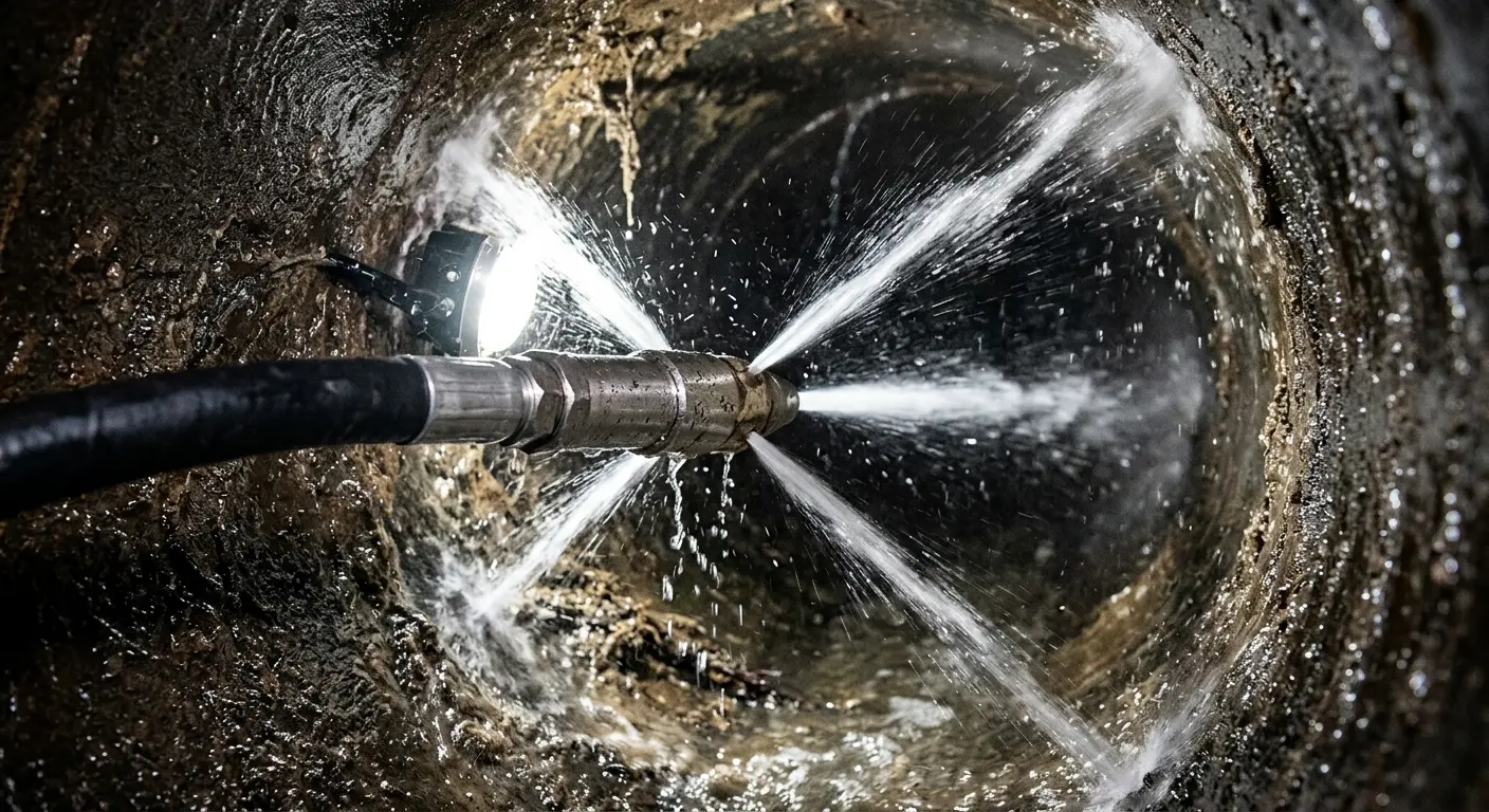 High-pressure hydro jetting nozzle cleaning sewer pipe for Sewer Line Relining in Sylvester